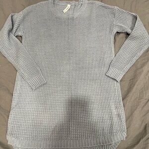 Zenana Outfitters Light Blue Waffle Knit Crewneck Sweater